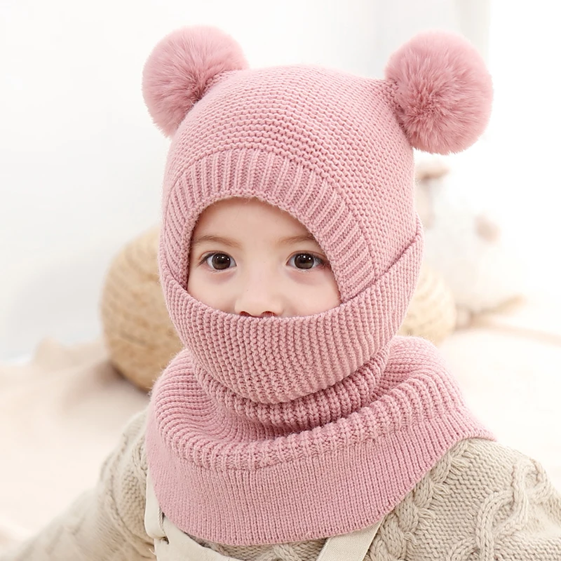 Зимняя шапка шлем детская с маской вязаная шапочка для девочек и маленьких