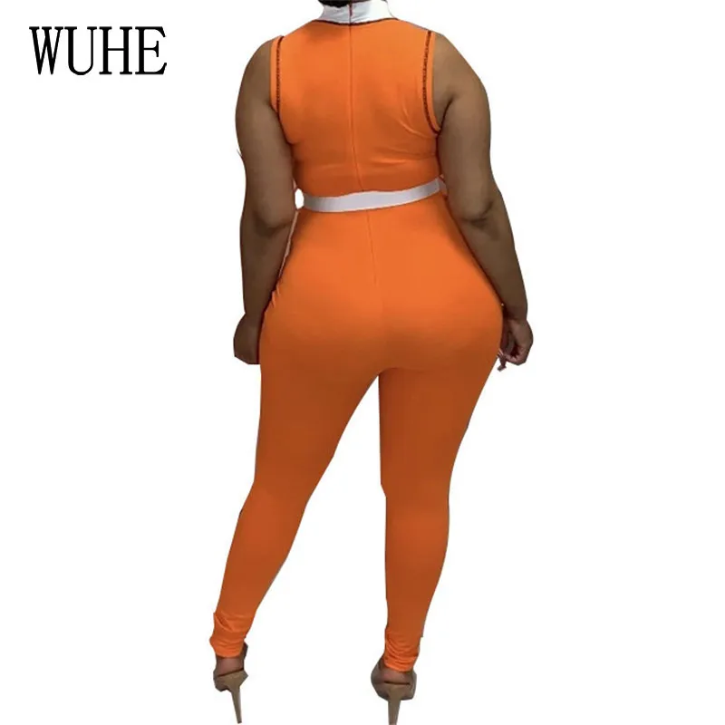 

WUHE Patchwork Color Contrast Jumpsuits Off Shoulder Sleeveless O Neck Package Hip Skinny Joggers Sports Fitness Casual Overalls