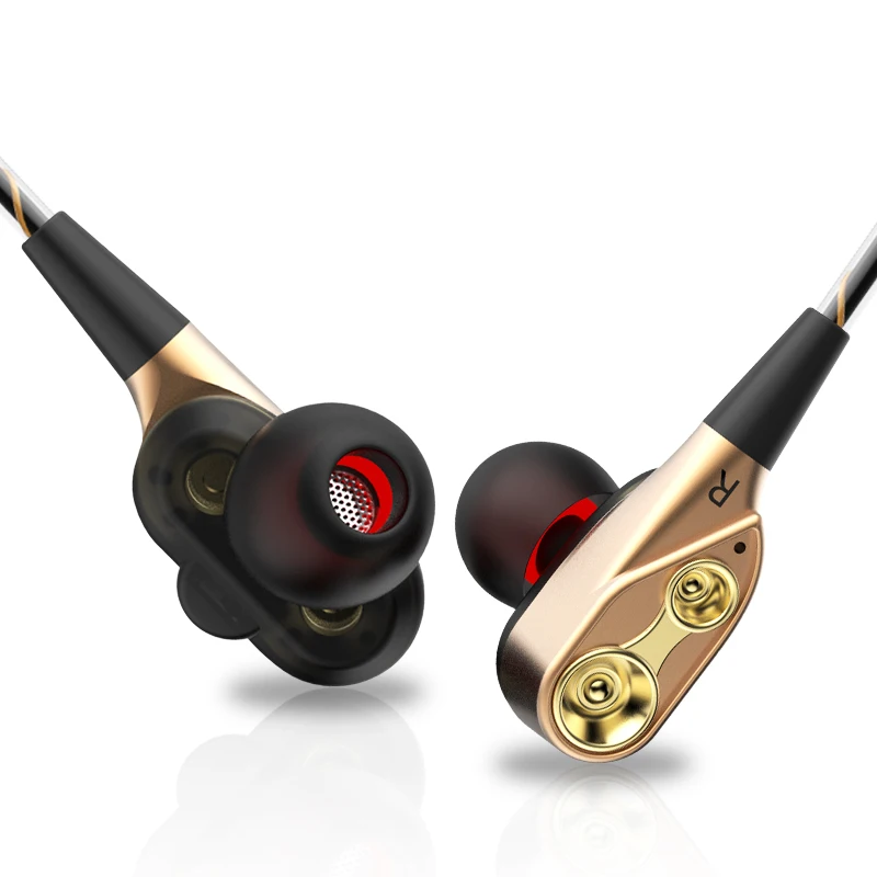 3 5 мм HiFi наушники проводные двойной динамический Quad-core Динамик In-ear гибкий кабель