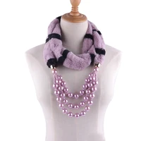 2021 statement jewelry winter womens fur scarf beads pendant necklace scarf ladies warm plaid scarves foulard femme hijab