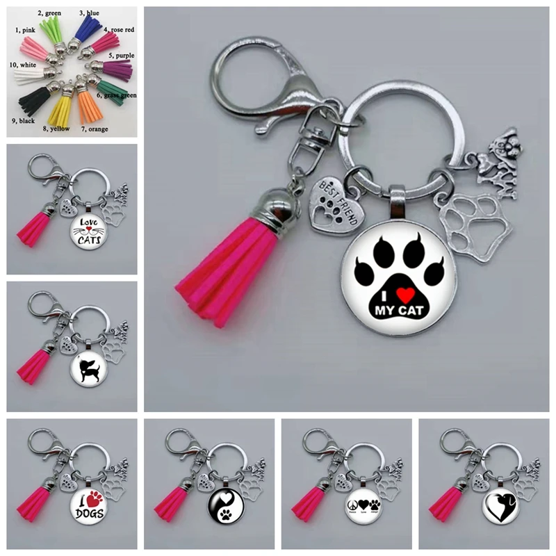 Брелок с кисточкой модный брелок милым принтом лап животных кошка собака я люблю