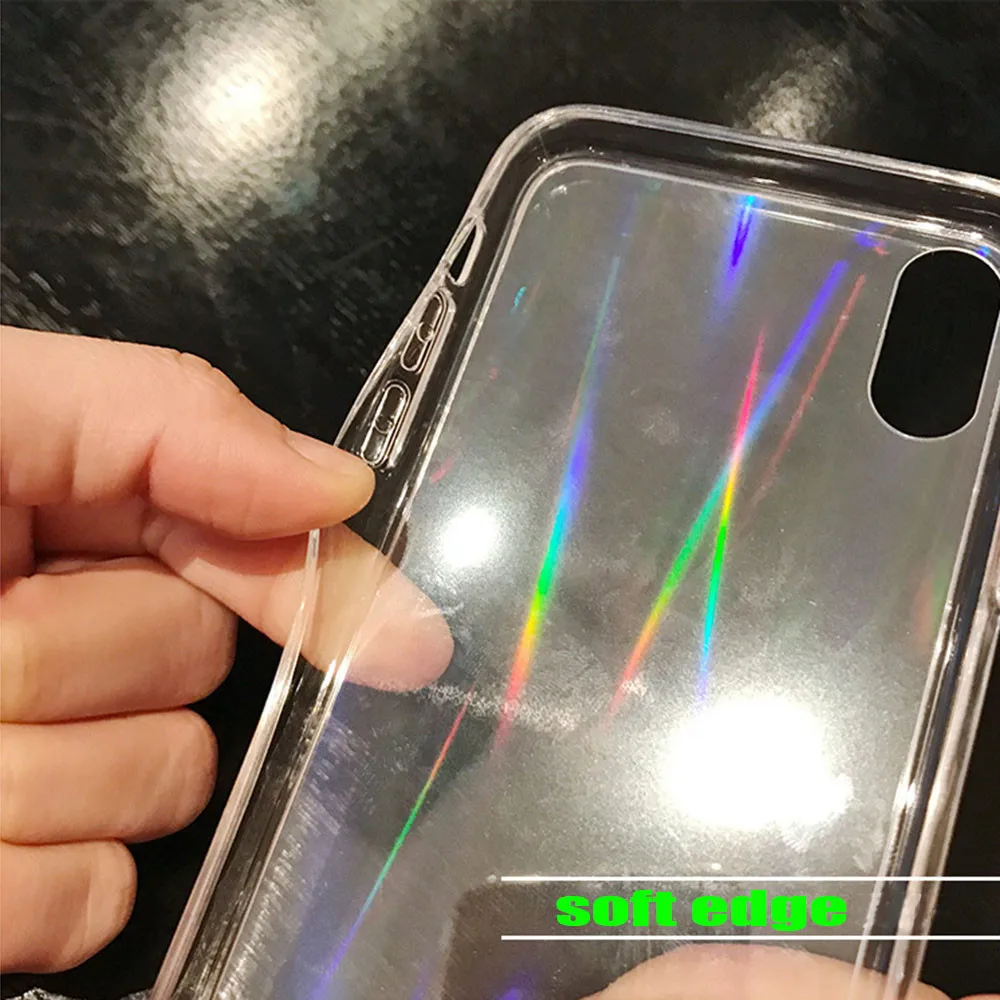 Модный градиентный Лазерная Радуга чехол для iPhone X XS Max Xr прозрачный жесткий Fundas