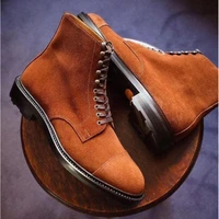 2021 new men shoes handmade brown suede classic round head low heel three section lace up fashion casual dress ankle boots kr450