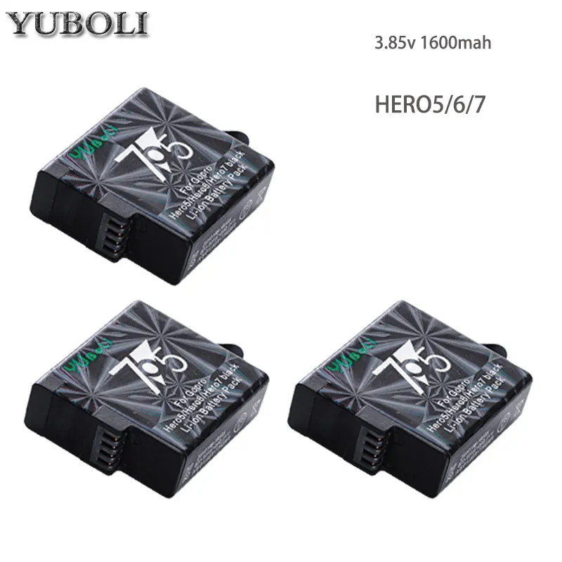 3 x батарея bateria hero 7+ зарядное устройство с двумя портами для GoPro Go pro hero 5 hero 5 6 7 hero 6 hero 7 Черные Аксессуары для камеры 1600 мАч - Цвет: 3battery