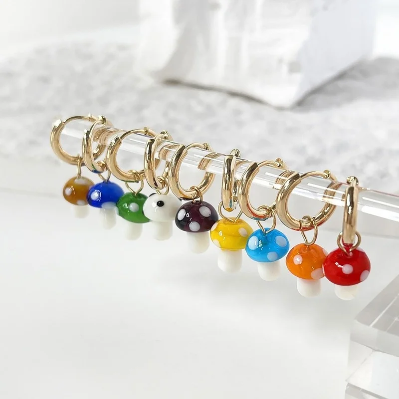 

2021 New Soft Pottery Mushroom Long Pendant Earrings Hoop Drop Ear Buckle for Girls Women Children Birthday Gift Lovely Jewelry