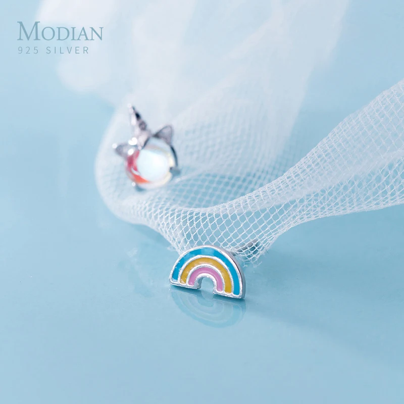 Modian Мода Радуга Licorne память серьги Шарм счастливый Настоящее серебро 925 проба