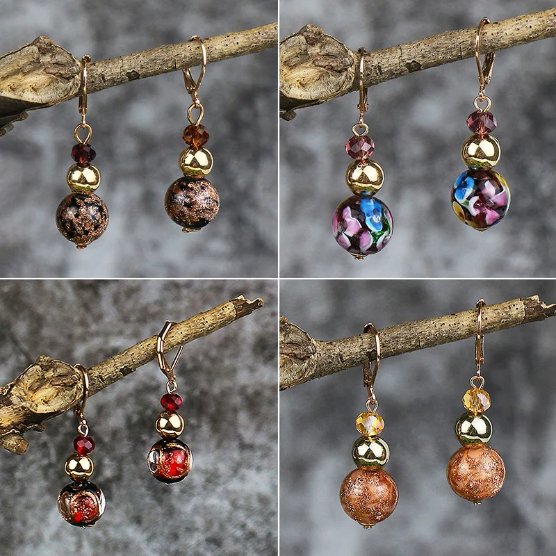 

Retro New Chinese Style Personalized Antiquity Drop Earrings Retro Elegant Glass Earrings Female Earrings Gift