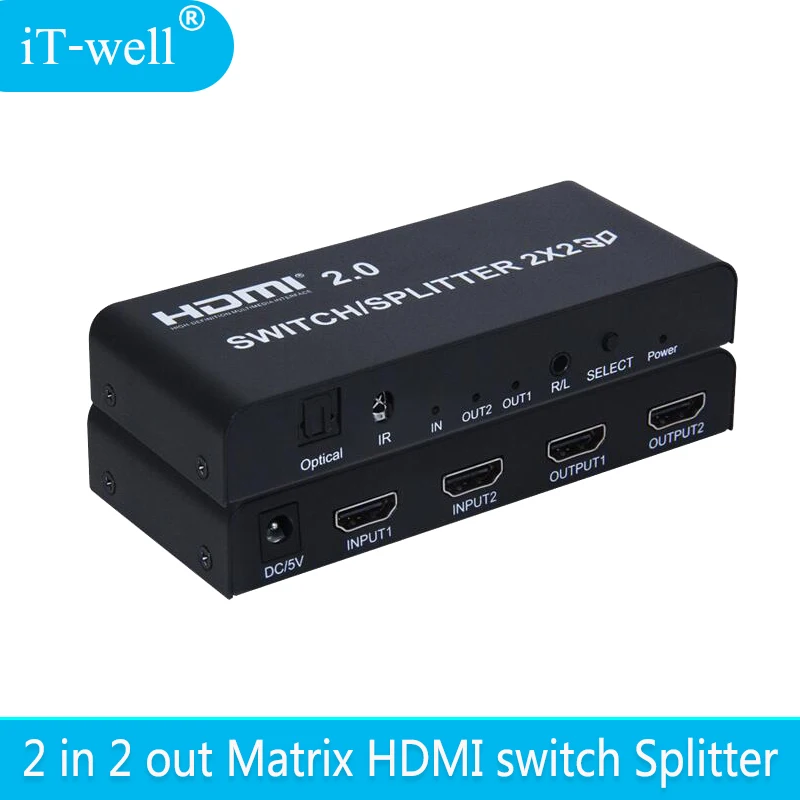 2x2 HDMI переключатель сплиттер 2 в 2 Выход HDMI конвертер адаптер с пультом дистанционного управления поддерживает HDMI 2,0 3D 1080p 4K x 2K IT-well