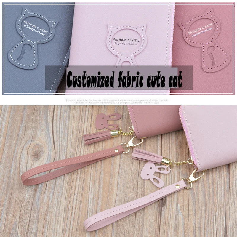 

Fashion lady Cartoon Animal cat Printing Tassel Rabbit Organ Folded Long Zipper Wallet Large-capacity Small change handset bag