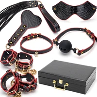 blackwolf pu leather bdsm kits slave bed bondage restraint set erotic handcuffs collar gag whip adult sex toys for women couples