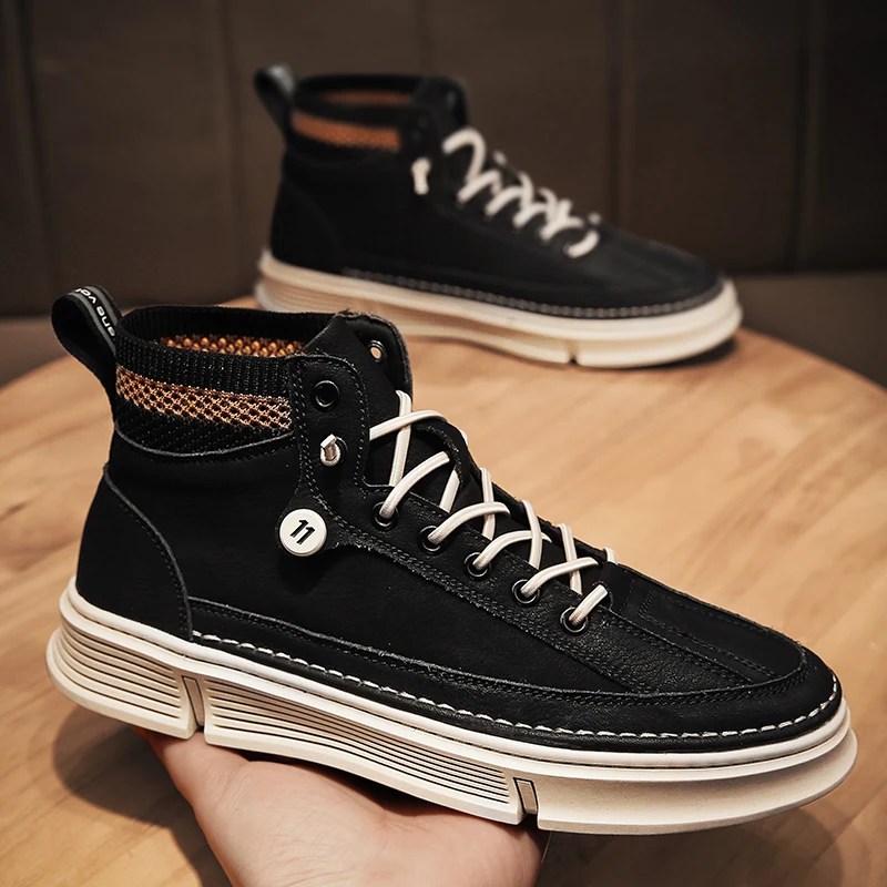 

CYYTL New Fashion Casual Shoes for Men High Top Leather Casual Sneakers Lace Up Soft Sapato Masculino Mocassin Homme