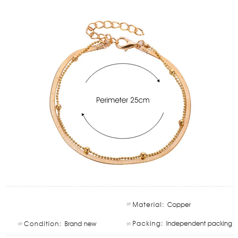 Женский браслет на ногу с кристаллами двухслойный цепочке босоножки