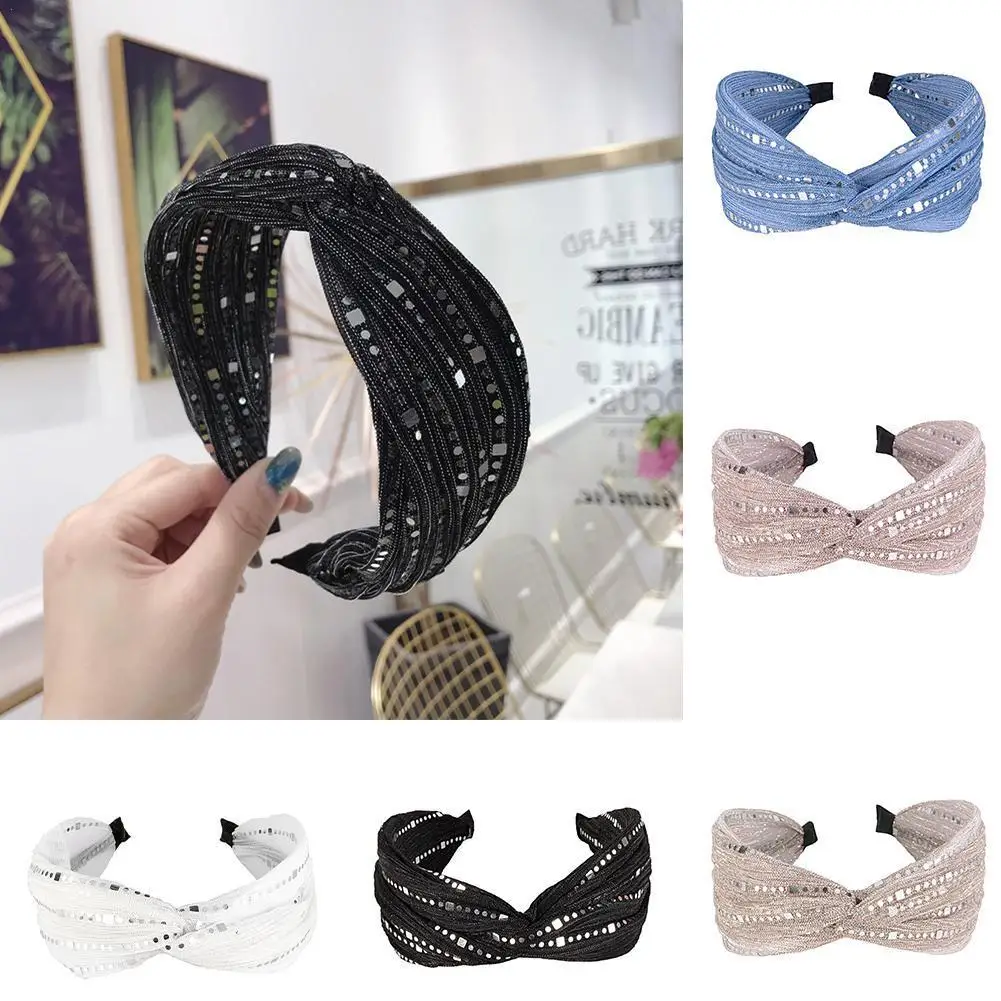 

New Fashion Women Hairband Knotted Bow Flash Shining Quality Headband Sequins Party High Hair Headdress For Girls Accessori H9Z7