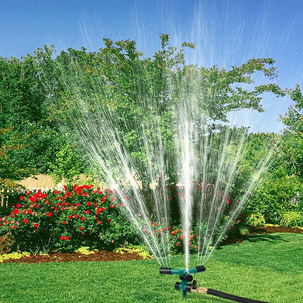 

2PCS Ground-inserting Large Three-prong Sprinkler Automatic 360-degree Rotating Lawn Sprinkler Tandem Needle Sprinkler