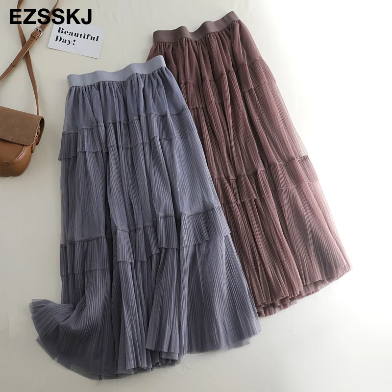 Женская юбка пачка средней длины элегантная фатиновая трапеция с высокой талией