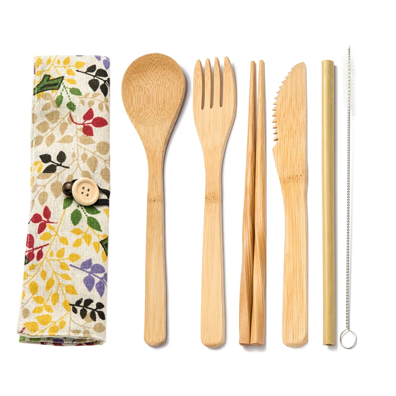 Деревянный комплект переносной посуды деревянные столовые приборы набор для