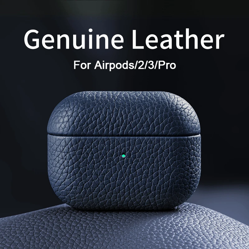 

For Airpods 3 Case Leather For Airpods 3 / Pro / 2 Case Genuine Leather Cases Apple AirPods Case Lychee Pattern Cowhide Cases