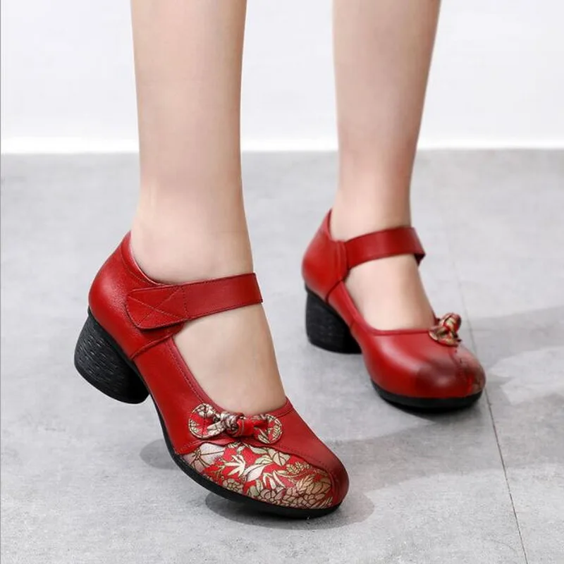 Женские туфли из натуральной кожи на толстом каблуке с мягкой подошвой | Обувь