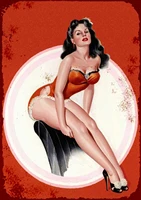 losea brunette in a red bathing suit pinup girl funny metal signs novelty plaque poster for your home kitchen diner bar