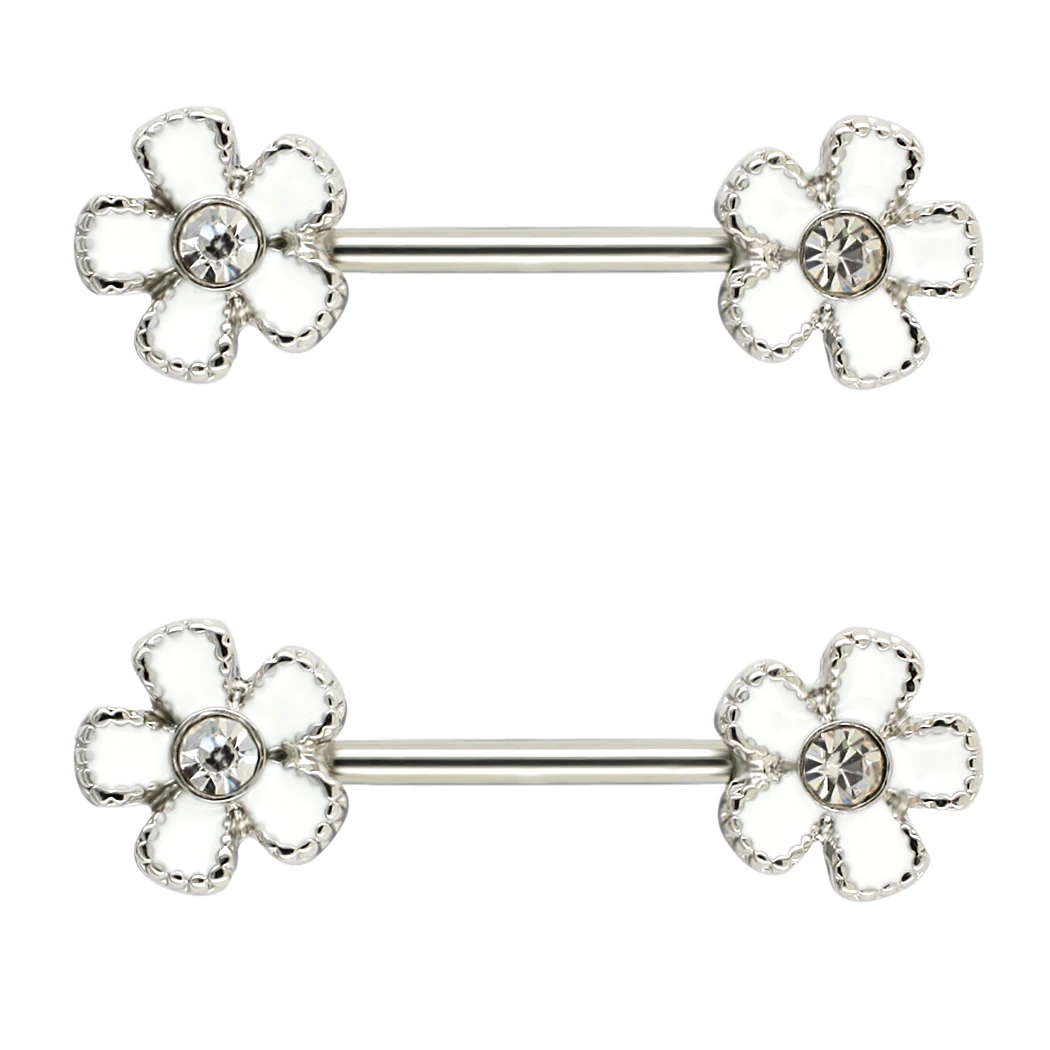 

JHJT 2PCS 14G(1.6mm) Nipple Rings Bar Flower Barbell Nipple Piercing 316L Stainless Steel Body Jewelry