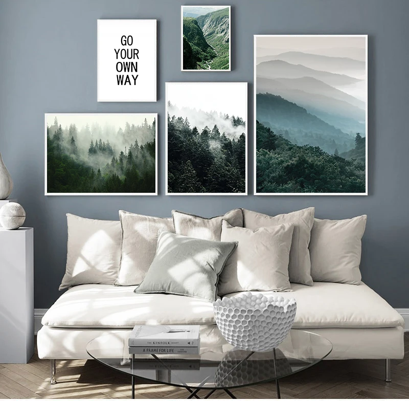 

Mountain Foggy Forest Picture Nature Scenery Scandinavian Nordic Decoration Landscape Print Wall Art Canvas Painting