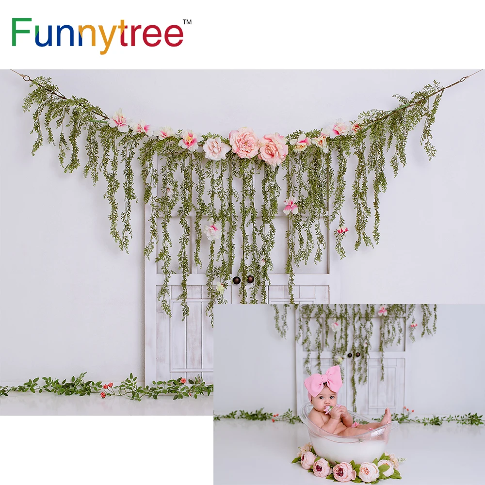 

Фон Funnytree с изображением торта, весенний цветок, деревянное украшение, фон для детского дня рождения, фотозона, занавеска, реквизит для фотос...