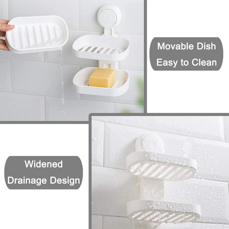 Double-Layer Soap Dish Suction Cup Shower Rack Powerful Bathroom Box No Perforation Drainage Design | Дом и сад