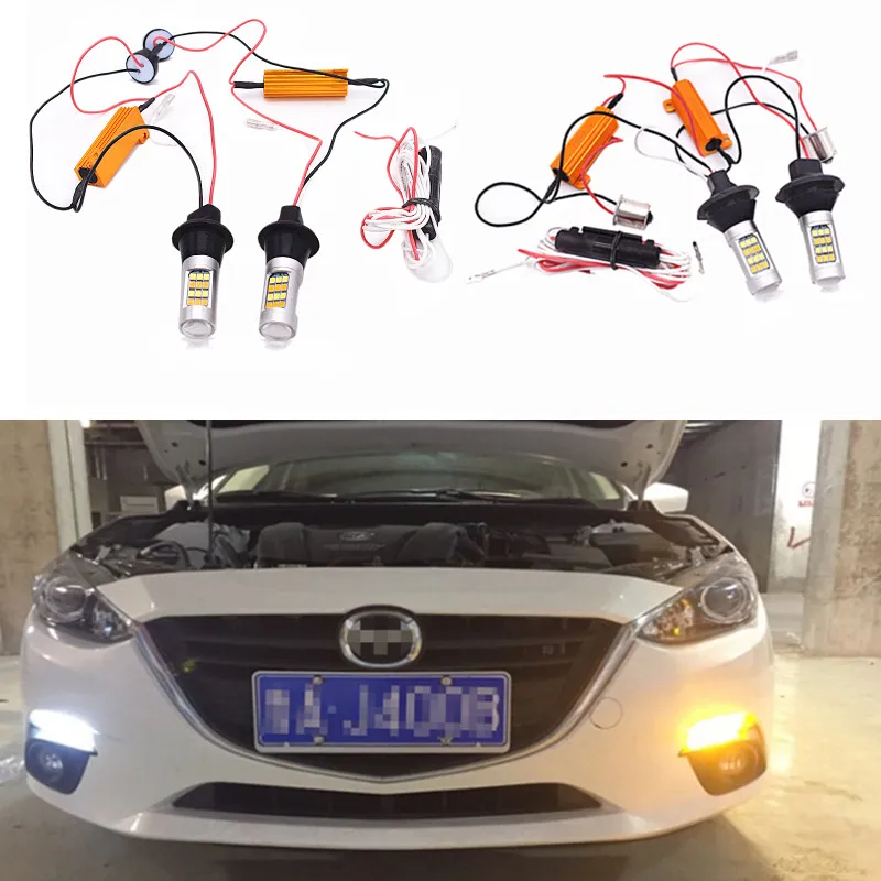 

2Pcs PY21W W21W P21W LED Canbus Turn Signal Light DRL No Error Car Bulbs T20 1156 Dual Color Lamp White to Amber
