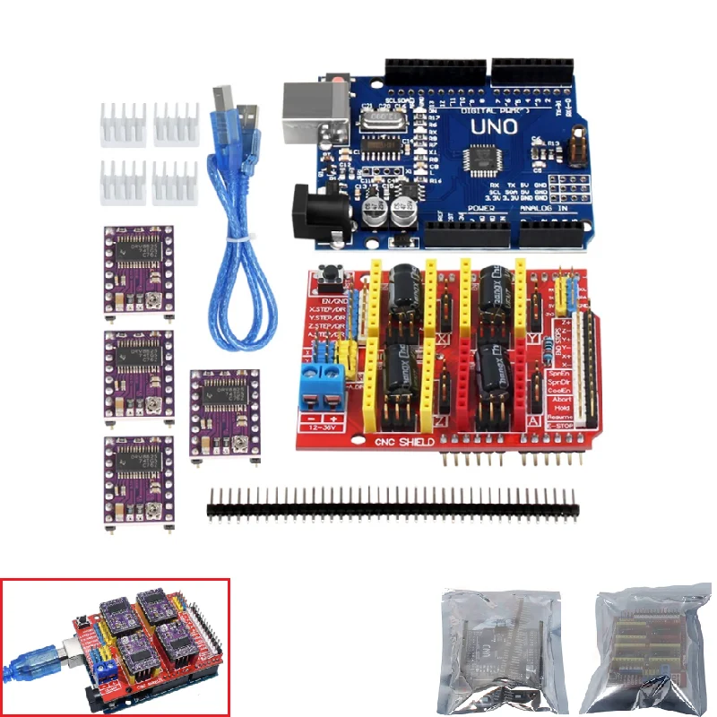 Плата расширения драйвера MEGA CNC Shield V4 V3 для 3D принтера плата A4988 DRV8825 UNO R3 с USB