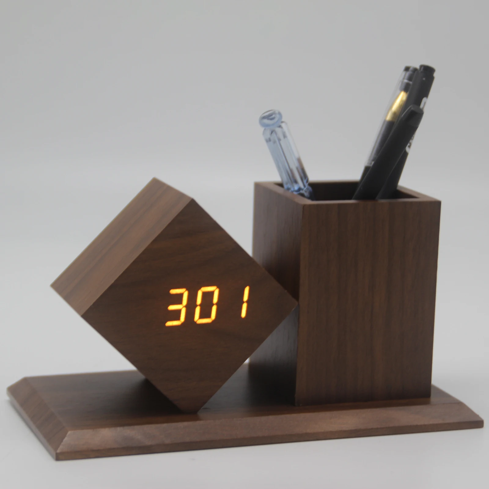 

Digital Alarm Clock Desk Alarm Clock Pen Holder Bedside Electronic Clock Home Pen Holder Wood Clock Office Desk Organizer
