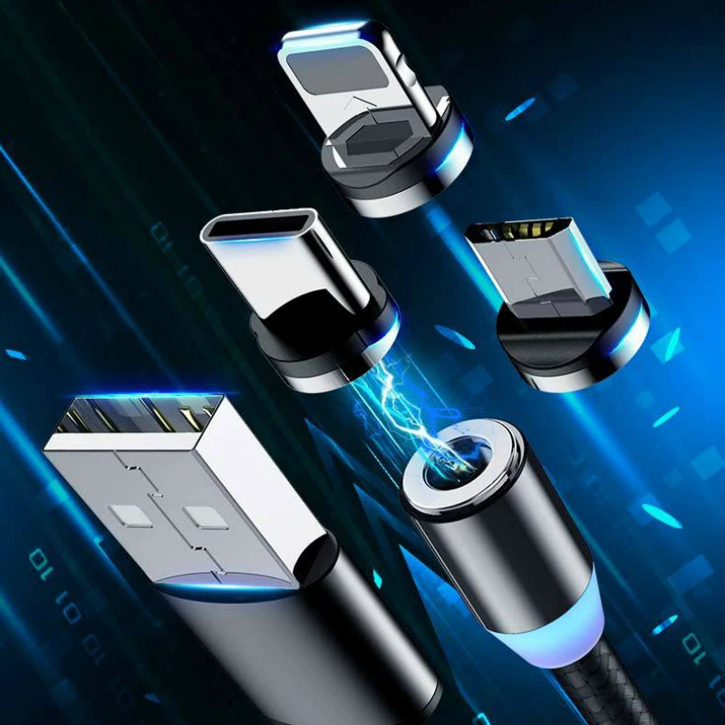 Магнитный usb кабель Bozhu 3A для быстрой зарядки Micro Type C со светодиодом в нейлоновой