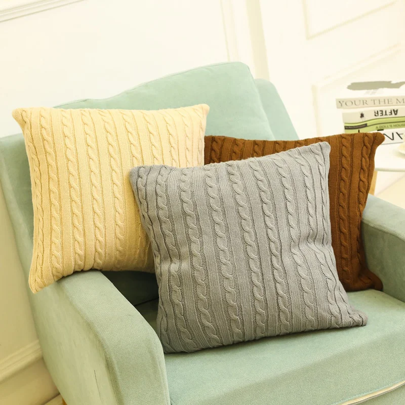 

45*45 Solid Woollen Yarn Kintted Throw Cushions Cover Office Home Decor Pillowcase Decorative Outdoor Garden Sofa Pillow Cover