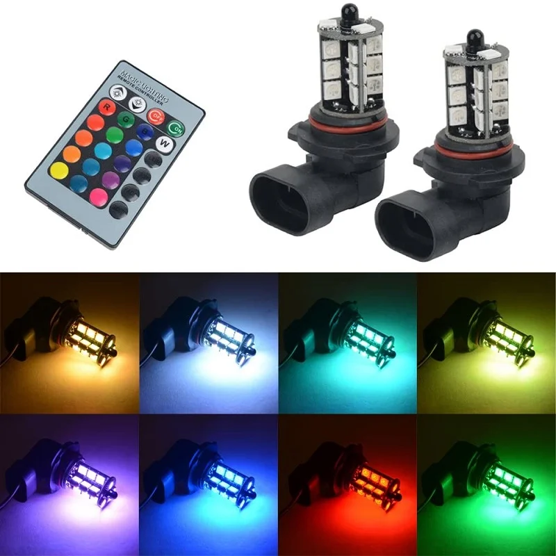 

2PCS H11 H9 H8 9005 LED RGB Multi-Color 5050 12SMD/27SMD Car Auto Fog Light Bulb With Remote Control