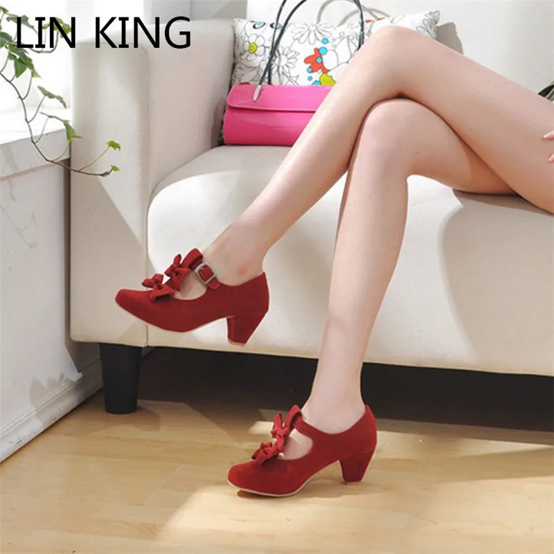 LIN KING/летние женские модельные туфли на низком каблуке в стиле Лолиты с милым