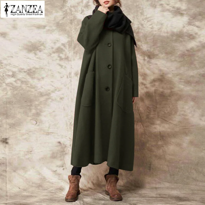 

Retro Buttons Dowm Jackets Women Autumn Vintage Long Party Coats ZANZEA 2022 Casual Full Sleeve Solid Outwear Oversize Overcoats