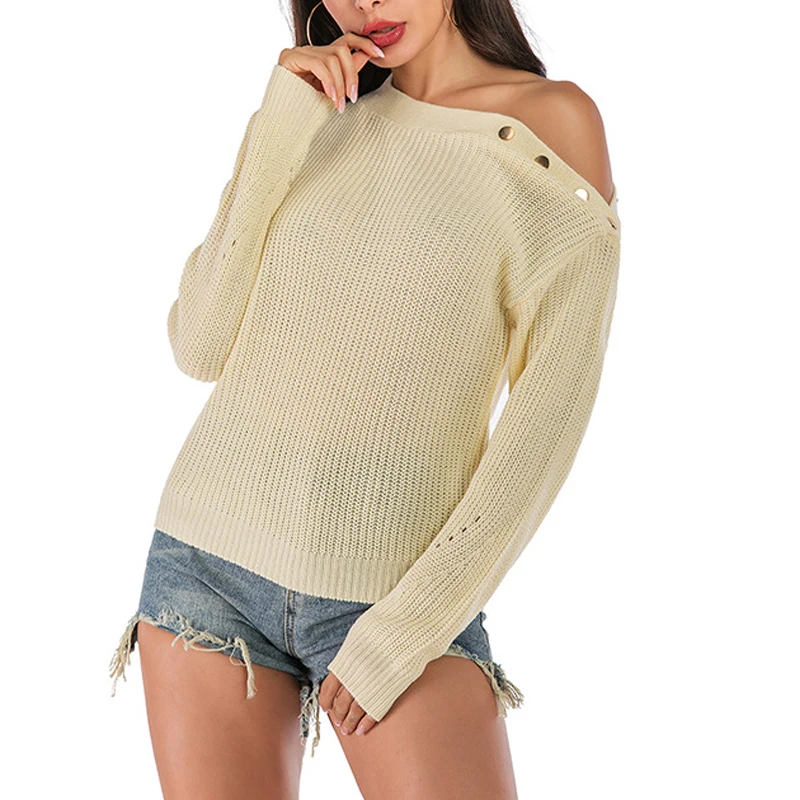 

Свитер NORMOV женский однотонный, с длинным рукавом и круглым вырезом, вязаный, на осень и зиму, пуловеры с кнопками