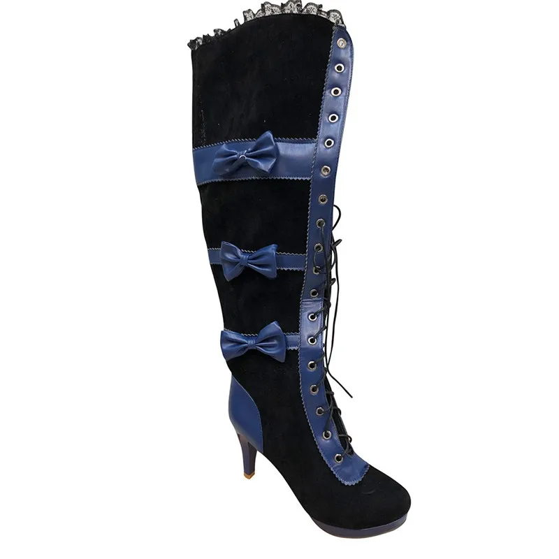 Женские модные ботинки для костюмированной вечеринки черные кожаные сапоги выше