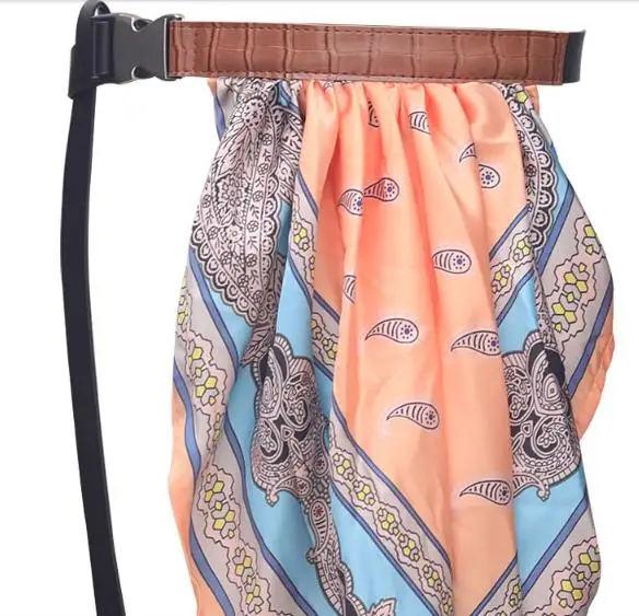 Новейшая Женская мода PU кожаный ремень с атласный Шелковый платок украшение