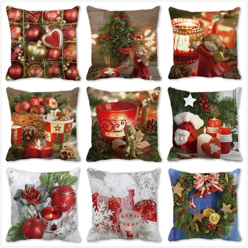 

Merry Christmas Home Decorative Cushion Cover 45x45cm Soft Polyester Square Pillow Covers Xmas Party Deocr Throw Pillowcase