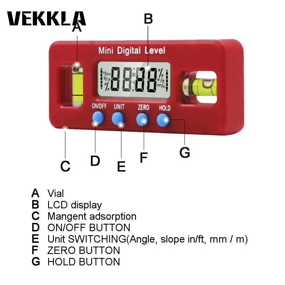 

1pcs Mini Digital Protractor Inclinometer Magnetic Angle Finder Level Gauge ABS red LCD Display Digital Level Box Measuring tool