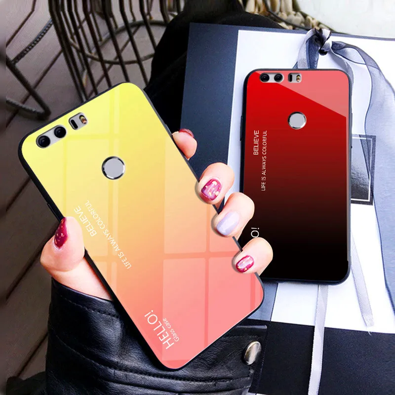 Huawei Honor 8 8S Case Gradient Aurora Tempered Glass Back Cover For Lite Honor8S KSA-LX9 KSE-LX9 Coque Capa | Мобильные телефоны и