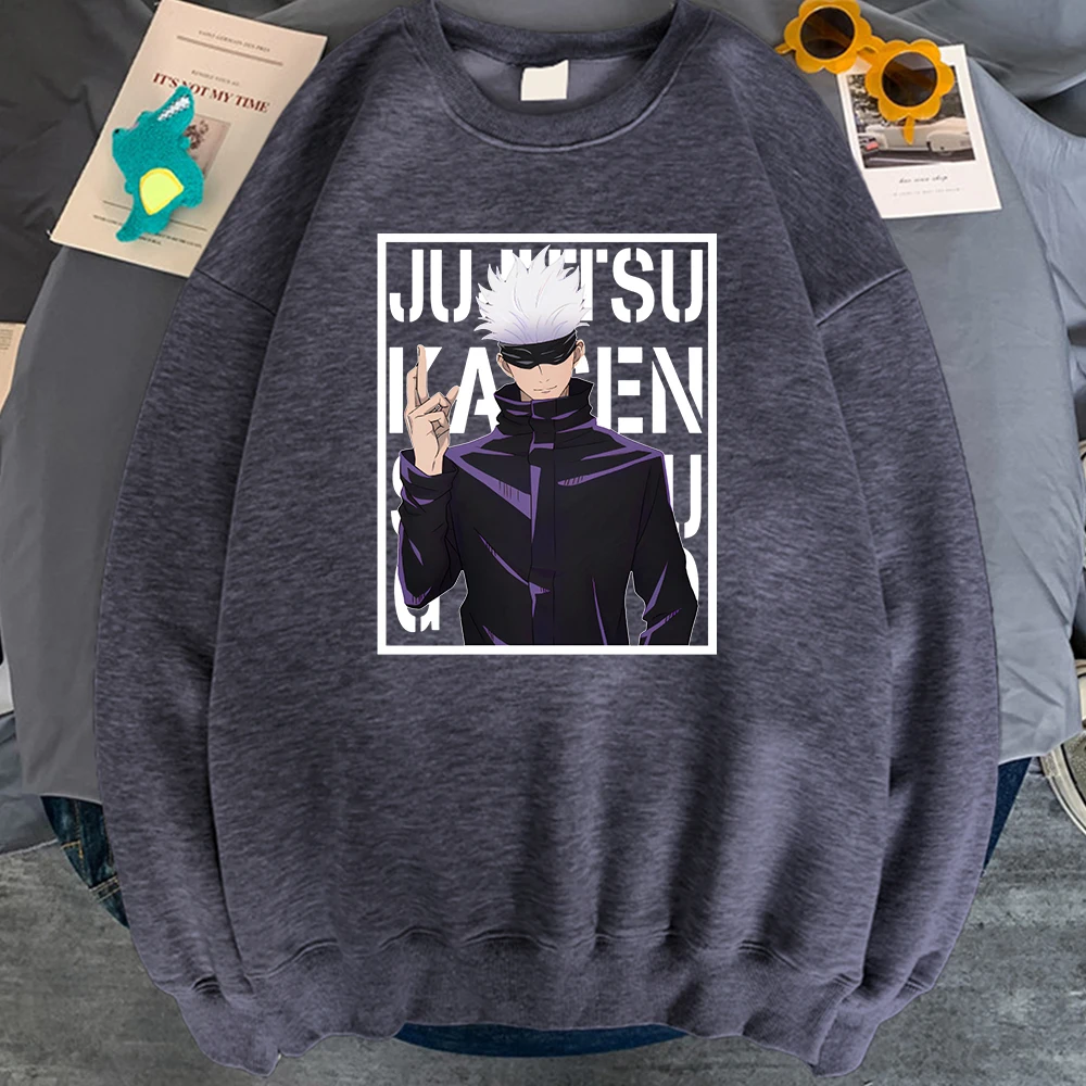 

Jujutsu Kaisen Satoru Gojo Print Sweatshirts Hoodies Man Long Sleeve Fleece Soft Pullover Fashion Manga Harajuku Tracksuit Male