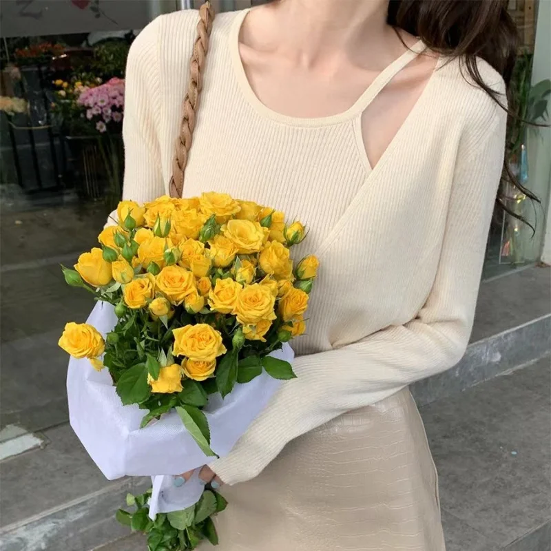 

2021 Autumn Knitted Sweater Women Casual Long Sleeve Thin Slim Y2k Crop Tops Pullover Female Korean Fashion Elegant Jumpers Chic