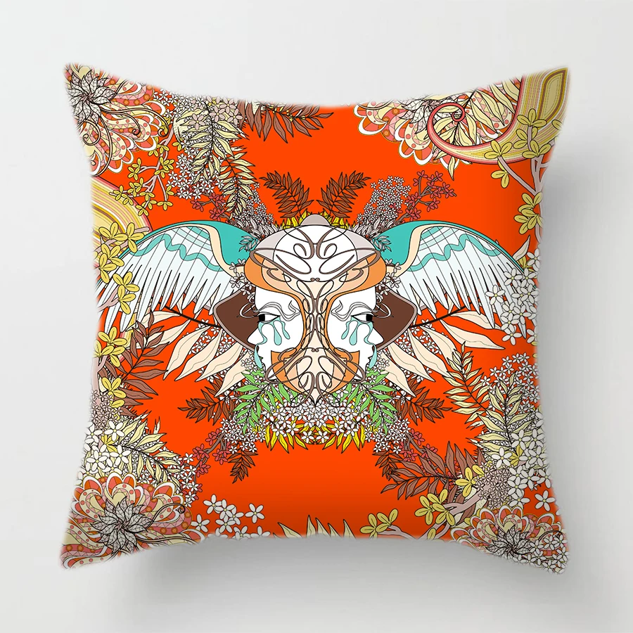 Декоративные наволочки для дивана в японском стиле с изображением лошади птицы