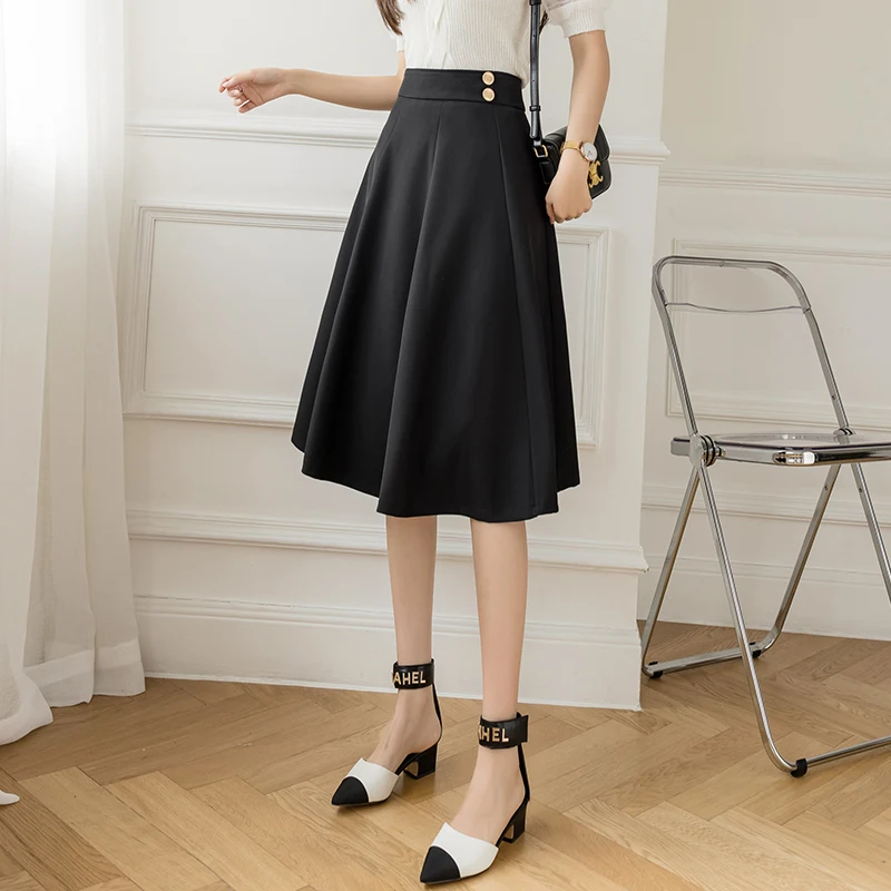 

Neophil 2021 Summer Women Chiffon Black A-Line Midi Skirts High Waist Longa Saia Fairy Casual Vintage Girl Umbrella Skirt S21606