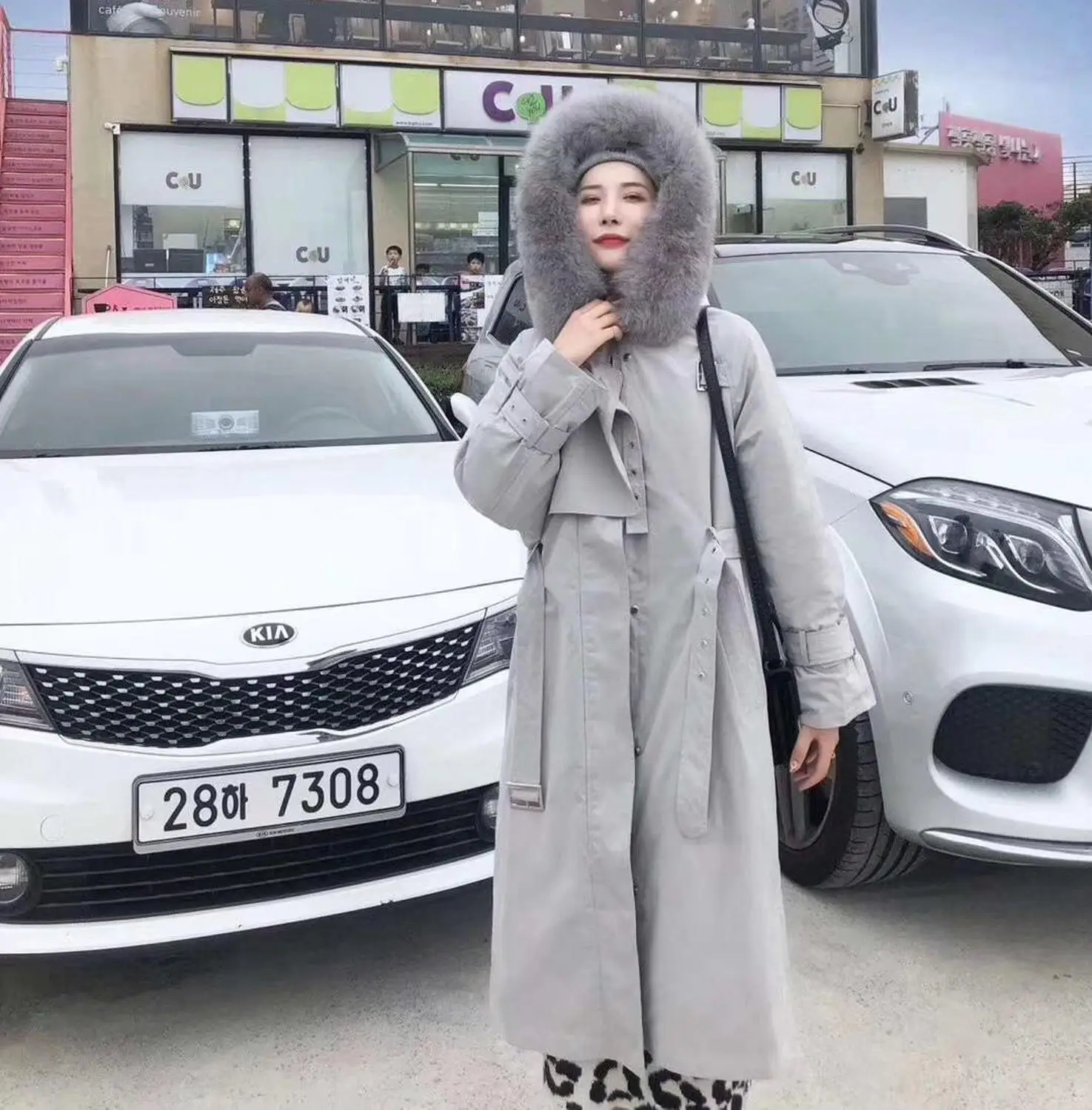 2022 women's windbreak coat duck down jacket parkas with natural real fox fur hood for female pink grey black blue plus big size
