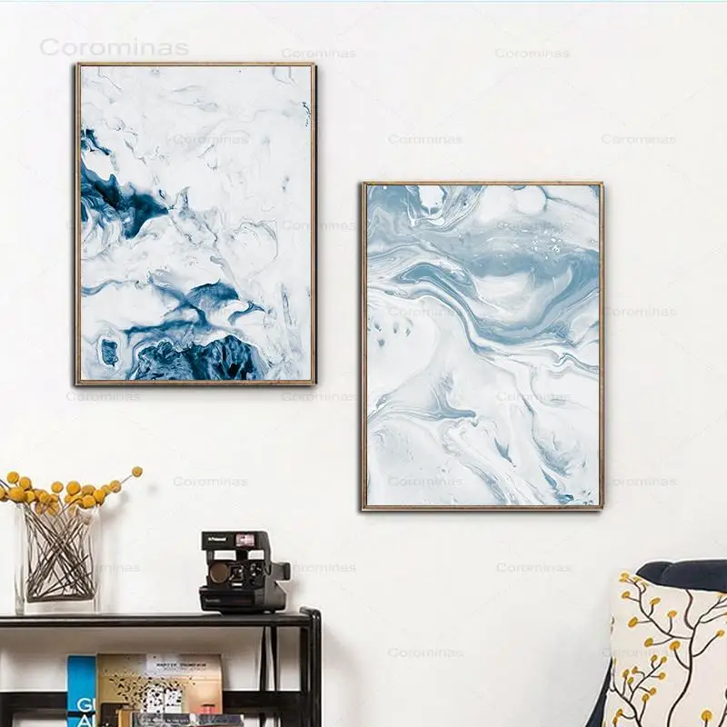 

Simple Abstract Watercolor Blue Marble Striped Canvas Painting Art Print Poster Picture Living Room Office Modern Home Decor