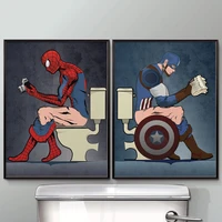 funny superhero spiderman and captain america bathroom restroom wall art hanging print home d%c3%a9cor literal toilet humour posters
