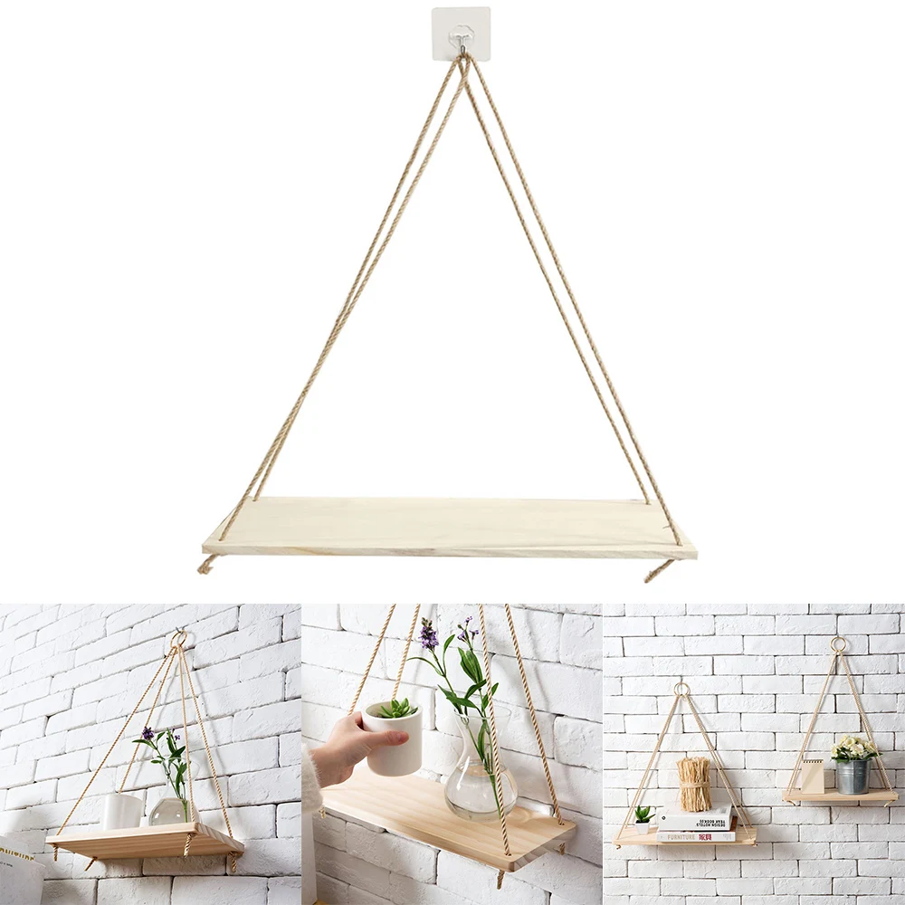 Деревянная Декоративная Настенная подвесная полка веревка для качелей