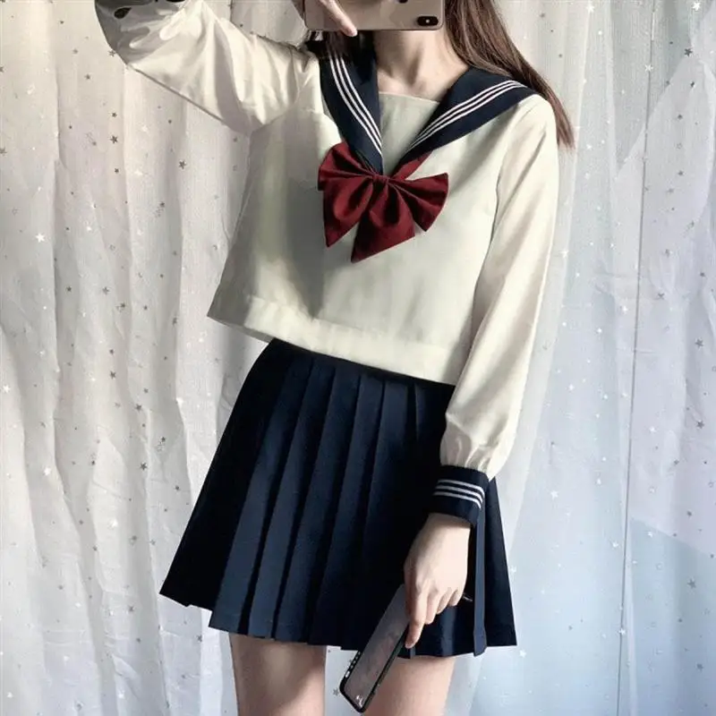

White Schoolgirl Uniform Japanese Navy Sailor School Uniforms Anime Cosplay Long Sleeve Sailor Suit